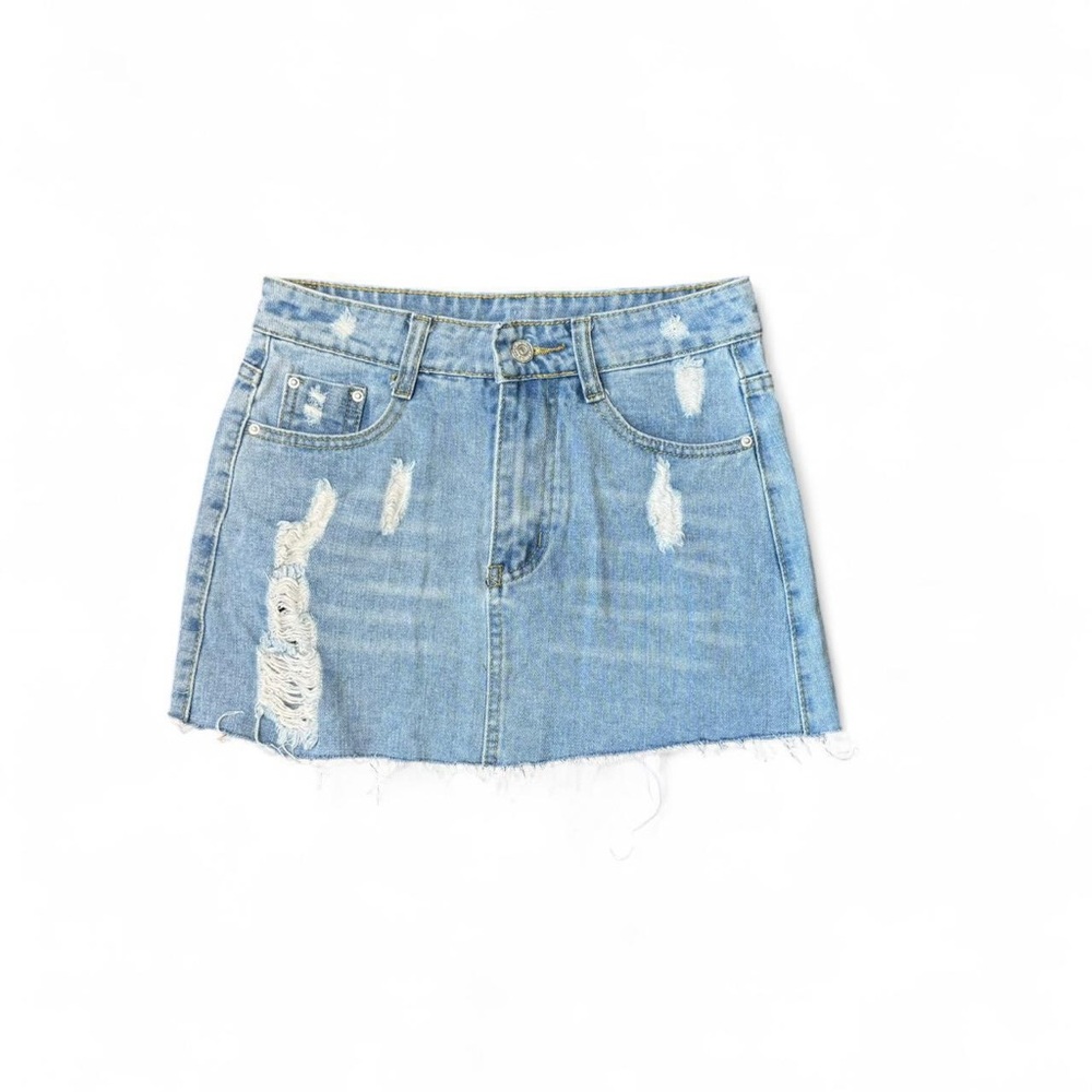 Distressed Denim Mini Skirt